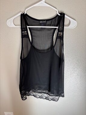 Wet Seal Black Sheer Lace-Trim Racerback Tank -237sku